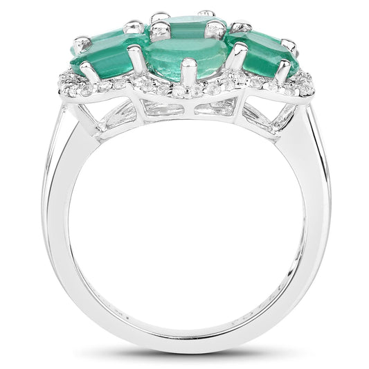 3.33 Carat Genuine Zambian Emerald and White Zircon .925 Sterling Silver Ring — photo 2 of 10