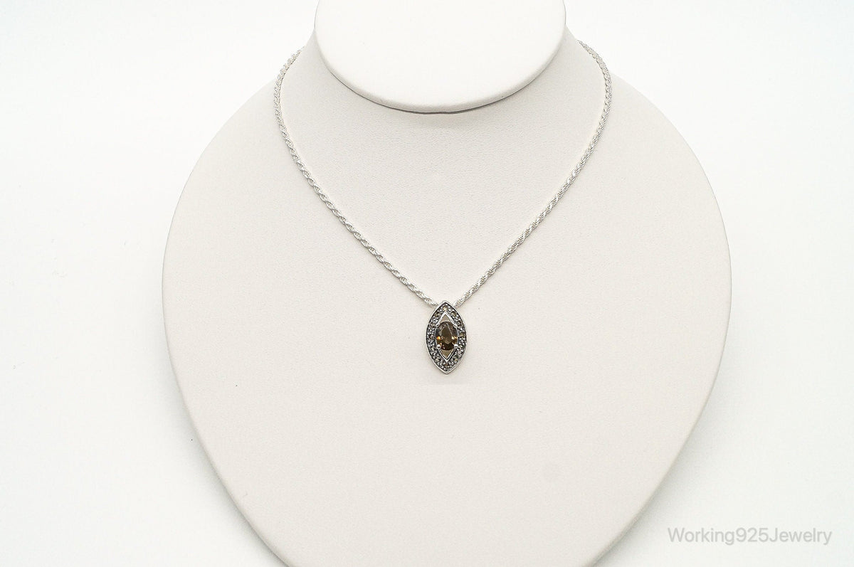 Vintage Smoky Topaz Marcasite Art Deco Sterling Silver Necklace — photo 8 of 9