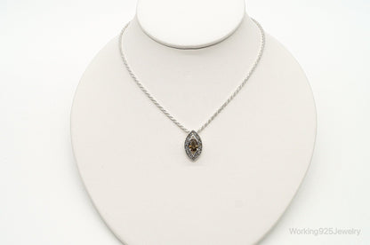Vintage Smoky Topaz Marcasite Art Deco Sterling Silver Necklace — photo 8 of 9