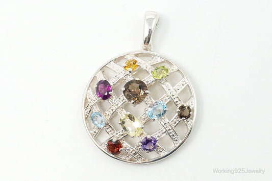 Vintage Multi Gemstone Sterling Silver Necklace Pendant — photo 2 of 10
