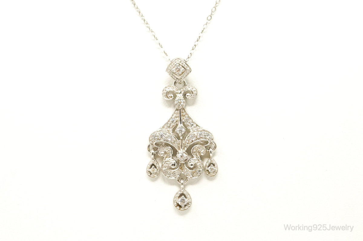 Vintage Cubic Zirconia Art Deco Sterling Silver Necklace