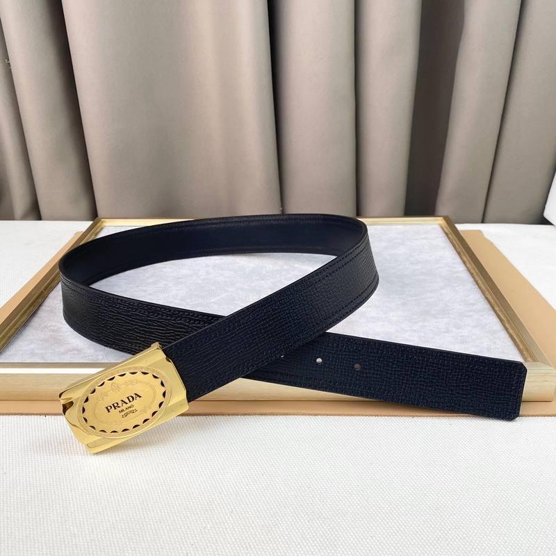 Prada Leather Belt Brushed Golden Buckle 'Black'