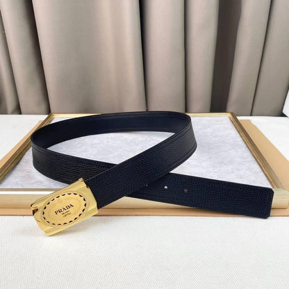 Prada Leather Belt Brushed Golden Buckle 'Black'