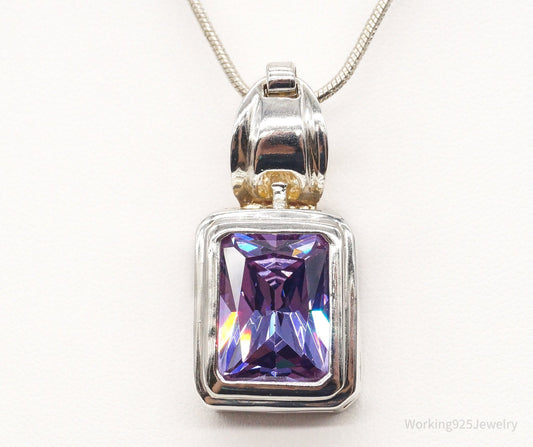 Vintage Large Purple Cubic Zirconia Sterling Silver Necklace — photo 1 of 10