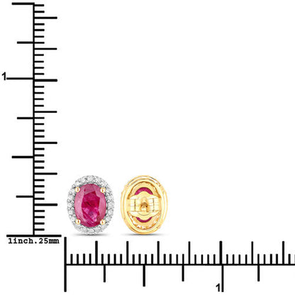 1.96 Carat Genuine Ruby and White Diamond 14K Yellow Gold Earrings
