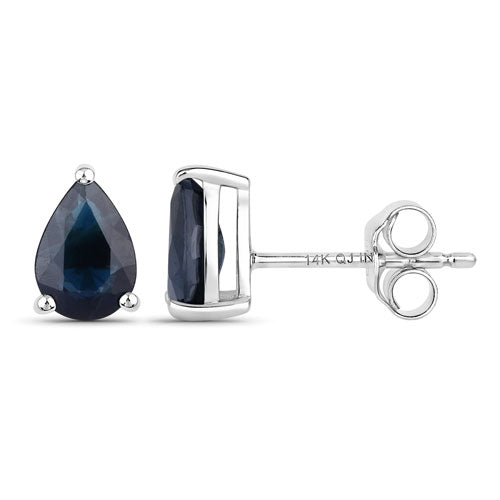 1.60 Carat Genuine Blue Sapphire 14K White Gold Earrings