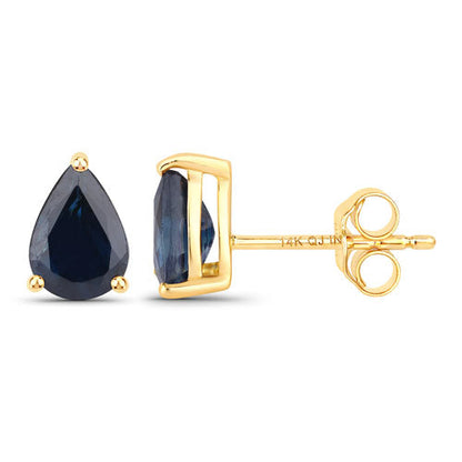 1.60 Carat Genuine Blue Sapphire 14K Yellow Gold Earrings