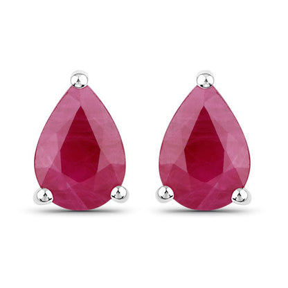1.60 Carat Genuine Ruby 14K White Gold Earrings