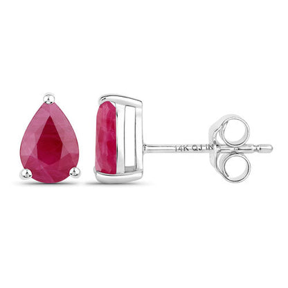 1.60 Carat Genuine Ruby 14K White Gold Earrings