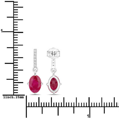 1.75 Carat Genuine Ruby and White Diamond 14K White Gold Earrings