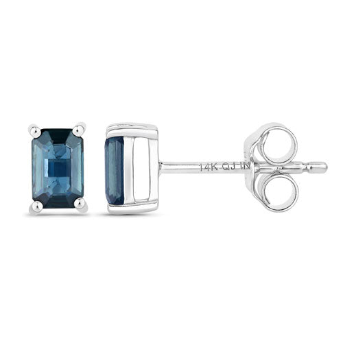 0.80 Carat Genuine Blue Sapphire 14K White Gold Earrings