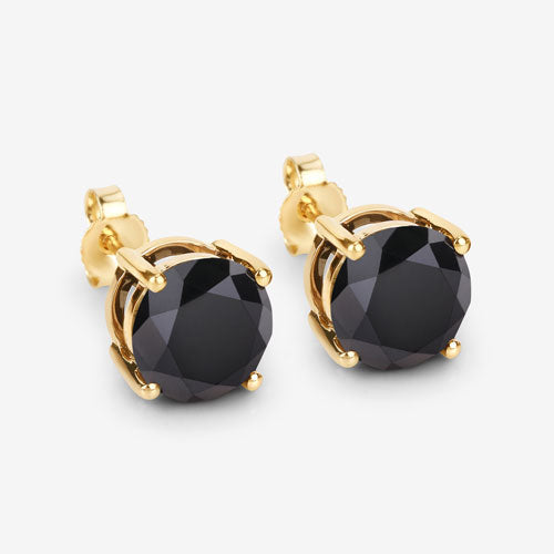 4.77 Carat Genuine Black Diamond 14K Yellow Gold Earrings