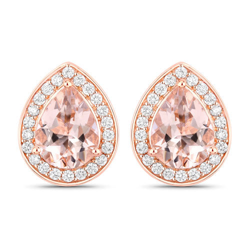 2.03 Carat Genuine Morganite and White Diamond 14K Rose Gold Earrings