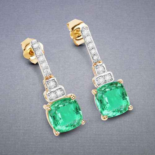 2.72 Carat Genuine Ethiopian Emerald and White Diamond 14K Yellow Gold Earrings