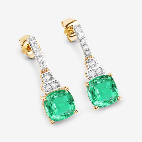 2.72 Carat Genuine Ethiopian Emerald and White Diamond 14K Yellow Gold Earrings