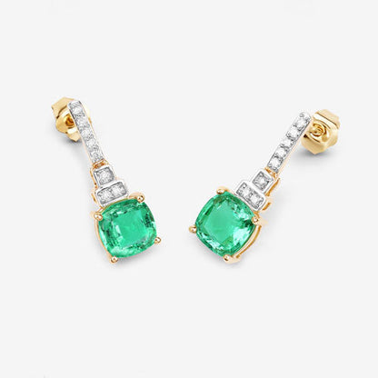 2.72 Carat Genuine Ethiopian Emerald and White Diamond 14K Yellow Gold Earrings
