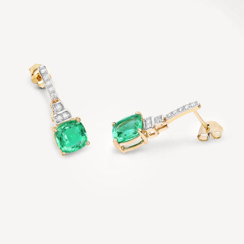 2.72 Carat Genuine Ethiopian Emerald and White Diamond 14K Yellow Gold Earrings