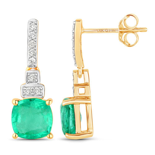 2.72 Carat Genuine Ethiopian Emerald and White Diamond 14K Yellow Gold Earrings