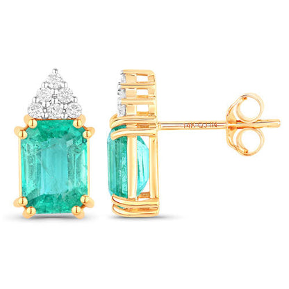 2.87 Carat Genuine Ethiopian Emerald and White Diamond 14K Yellow Gold Earrings