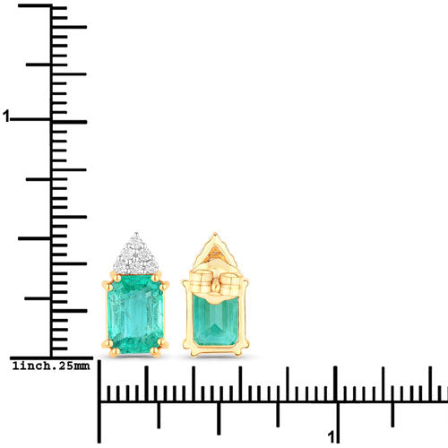 2.87 Carat Genuine Ethiopian Emerald and White Diamond 14K Yellow Gold Earrings