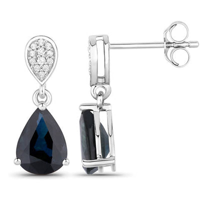 2.76 Carat Genuine Blue Sapphire and White Diamond 14K White Gold Earrings