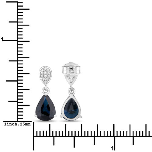 2.76 Carat Genuine Blue Sapphire and White Diamond 14K White Gold Earrings