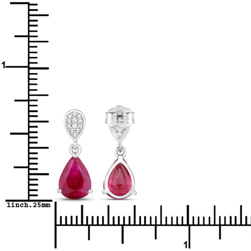 2.46 Carat Genuine Ruby and White Diamond 14K White Gold Earrings