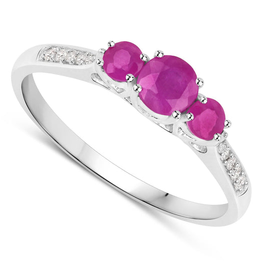 0.61 Carat Genuine Ruby and White Diamond 14K White Gold Ring