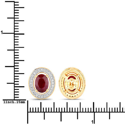 2.12 Carat Genuine Ruby and White Diamond 14K Yellow Gold Earrings