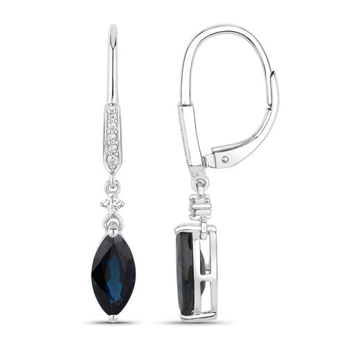 2.73 Carat Genuine Blue Sapphire and White Diamond 14K White Gold Earrings