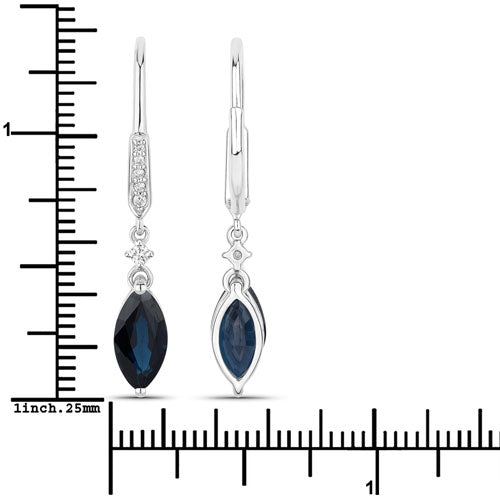2.73 Carat Genuine Blue Sapphire and White Diamond 14K White Gold Earrings