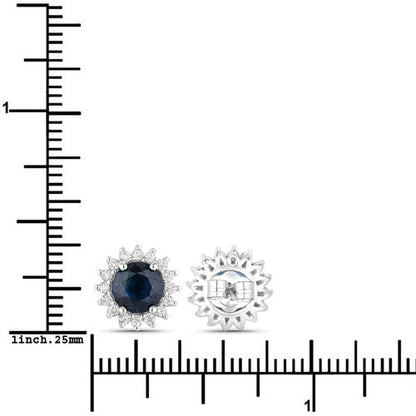 2.38 Carat Genuine Blue Sapphire and White Diamond 14K White Gold Earrings