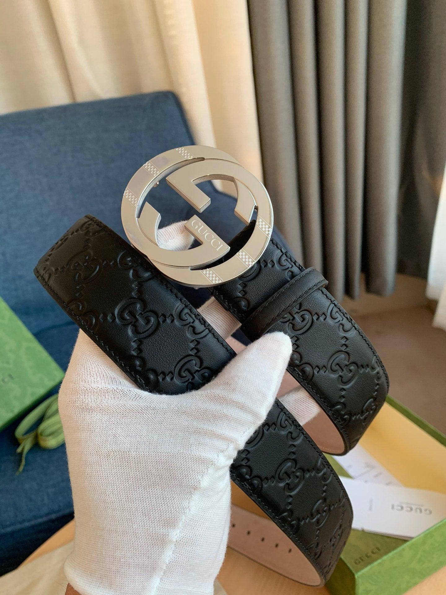 GUCCI Embellished coated-canvas and leather belt 'Black'