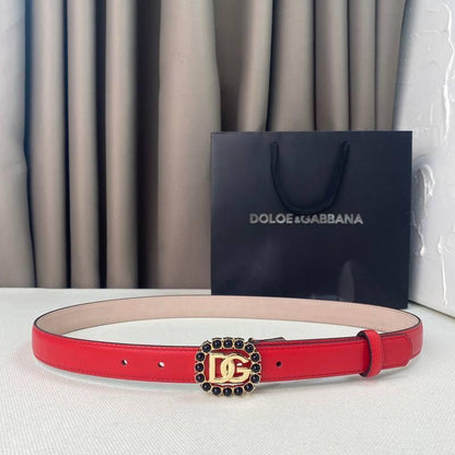 Dolce Gabbana Women Calfskin belt with bejeweled DG logo 'Red'