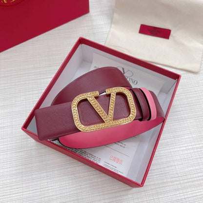 Valentino V logo Hammered Buckle Reversible Wide Signature Belt 'Red/Pink'