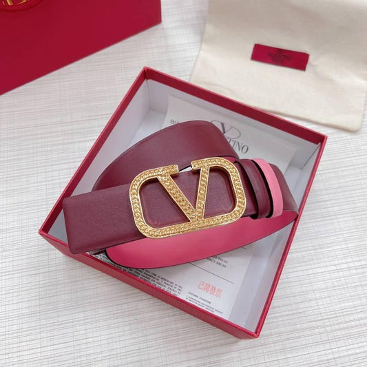 Valentino V logo Hammered Buckle Reversible Wide Signature Belt 'Red/Pink'