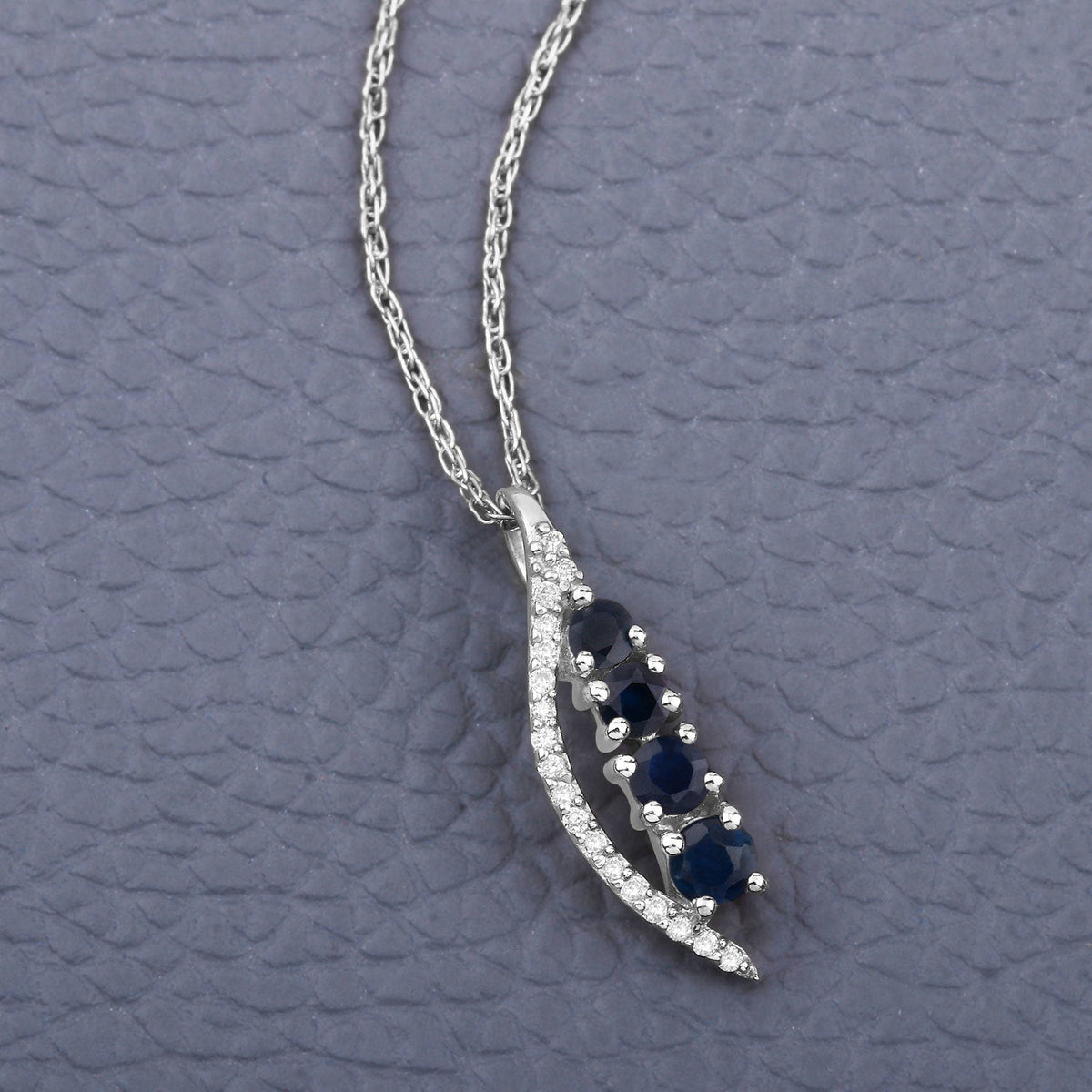 0.40 Carat Genuine Blue Sapphire and White Diamond 14K White Gold Pendant