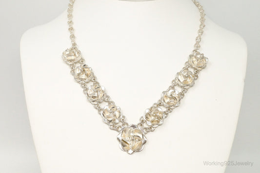 Vintage Mexico 3D Flowers Bloom Sterling Silver Necklace — photo 1 of 9