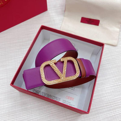 Valentino V logo Hammered Buckle Reversible Wide Signature Belt 'Purple/Brown'