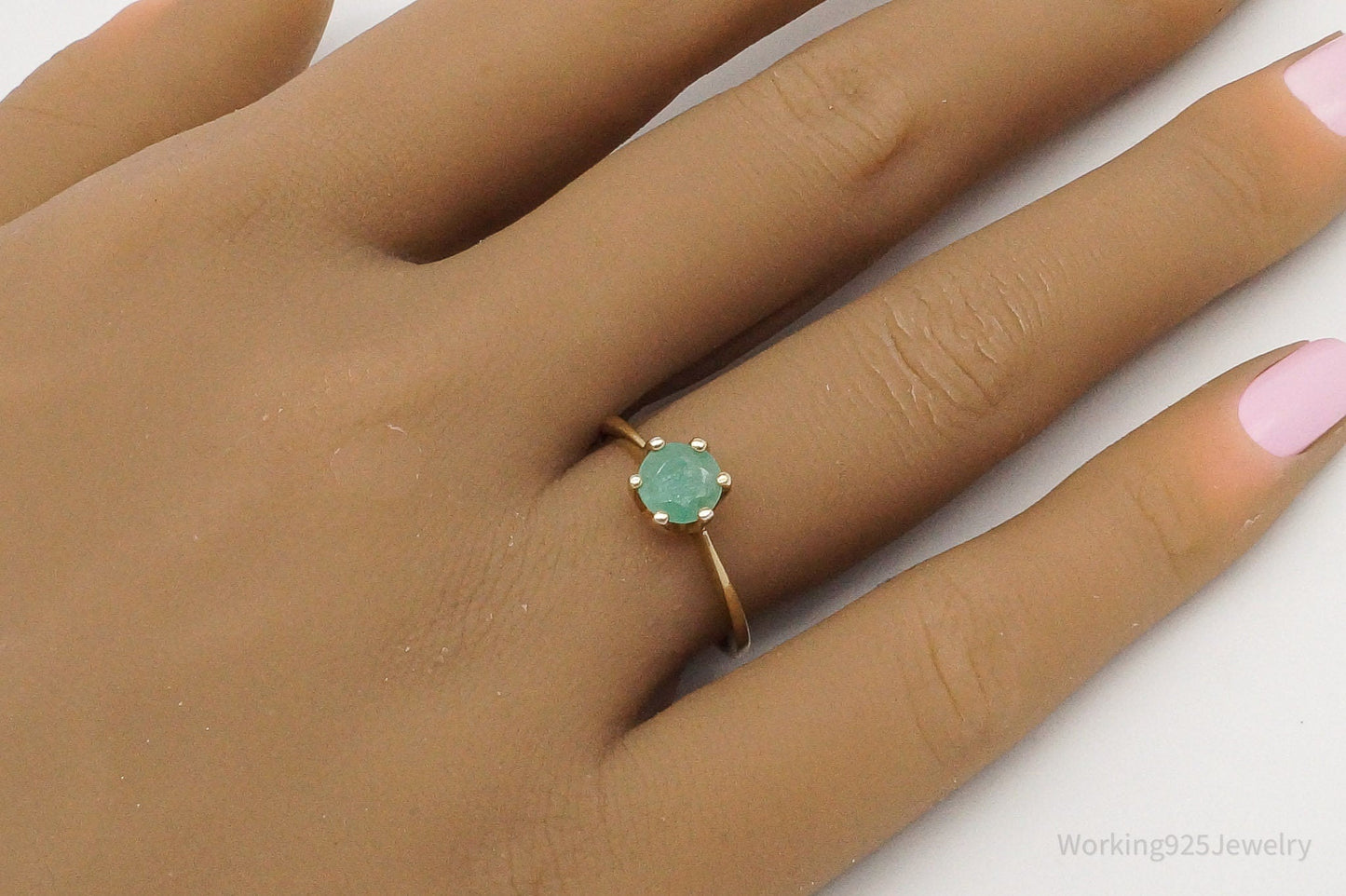 Vintage Green Jade Ring – Gold Vermeil over Sterling Silver (Size 7.25)