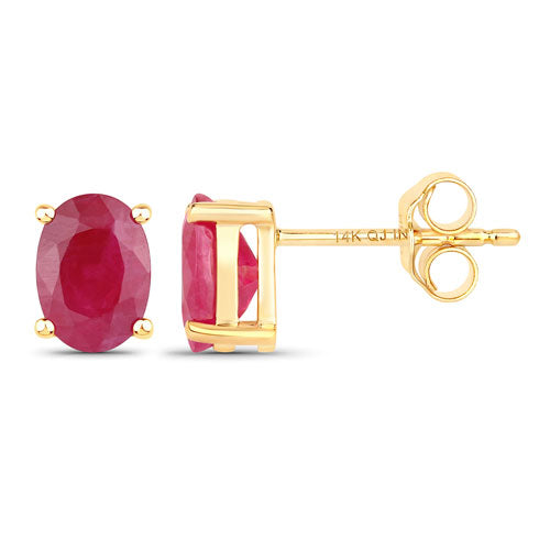 1.70 Carat Genuine Ruby 14K Yellow Gold Earrings