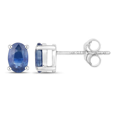 0.96 Carat Genuine Blue Sapphire 14K White Gold Earrings
