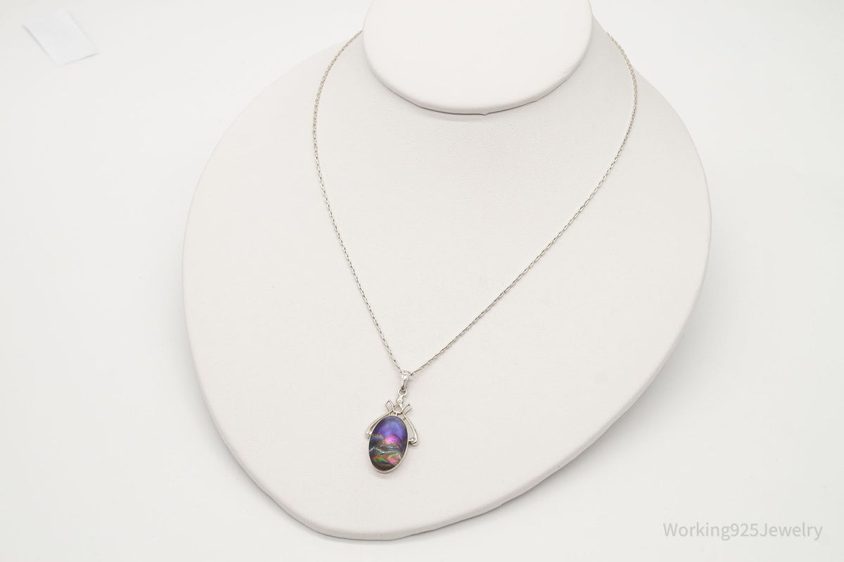 Vintage Designer Ciana Paua Abalone Shell Sterling Silver Necklace