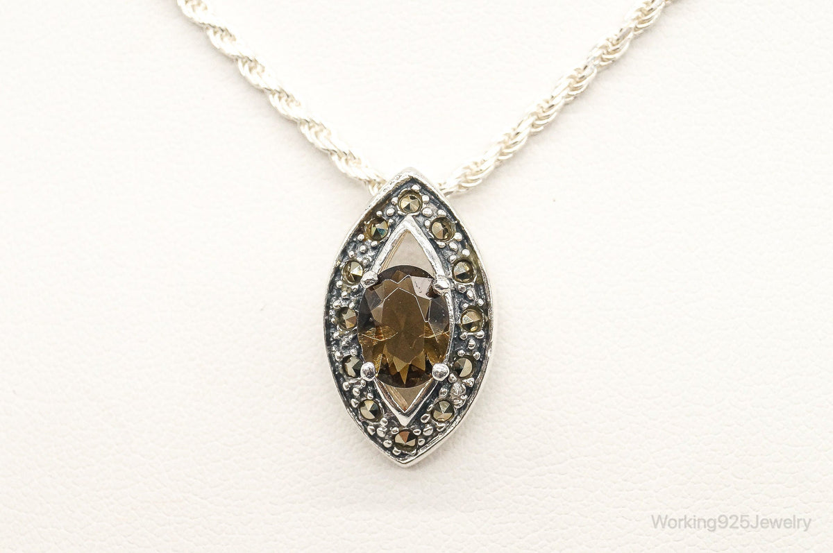 Vintage Smoky Topaz Marcasite Art Deco Sterling Silver Necklace — photo 1 of 9
