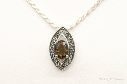 Vintage Smoky Topaz Marcasite Art Deco Sterling Silver Necklace — photo 1 of 9