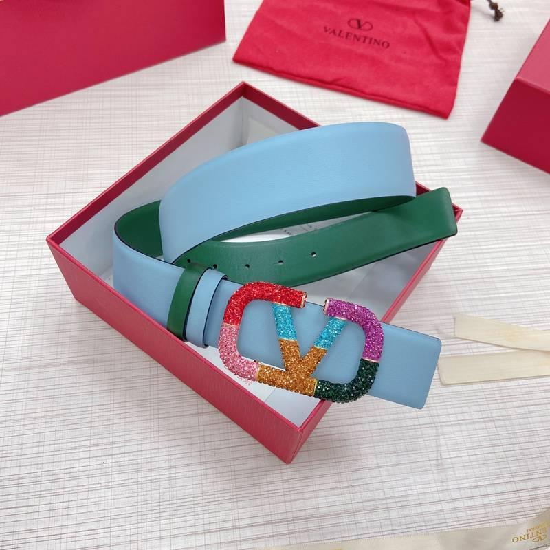 VALENTINO GARAVANI V logo Rainbow Reversible Leather Belt 'Sky Blue/Green'
