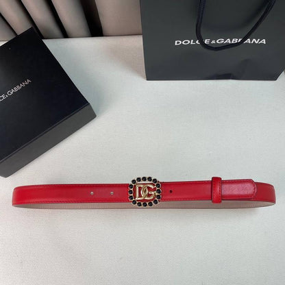 Dolce Gabbana Women Calfskin belt with bejeweled DG logo 'Red'