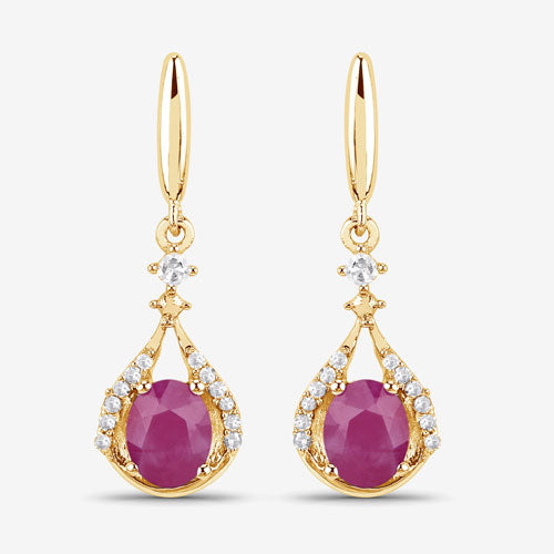 0.70 Carat Genuine Ruby and White Diamond 14K Yellow Gold Earrings