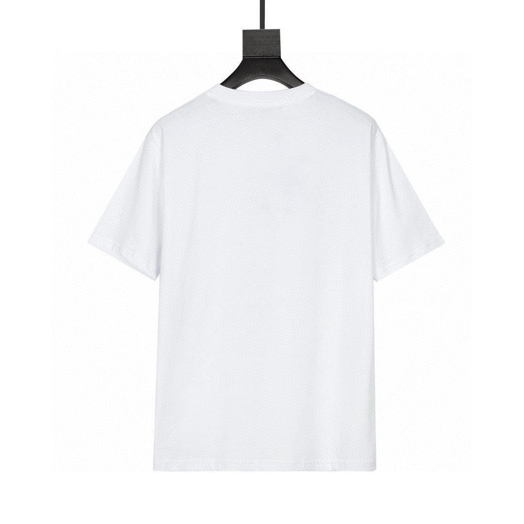 Burberry Collarless T-Shirt: White & Beige Cotton Crewneck