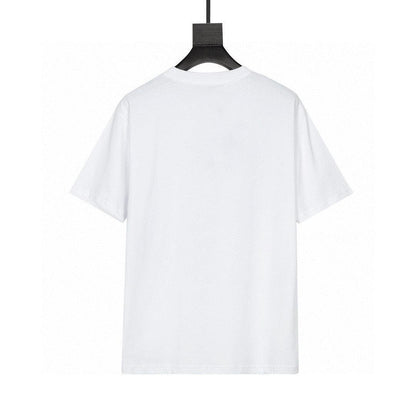 Burberry Collarless T-Shirt: White & Beige Cotton Crewneck